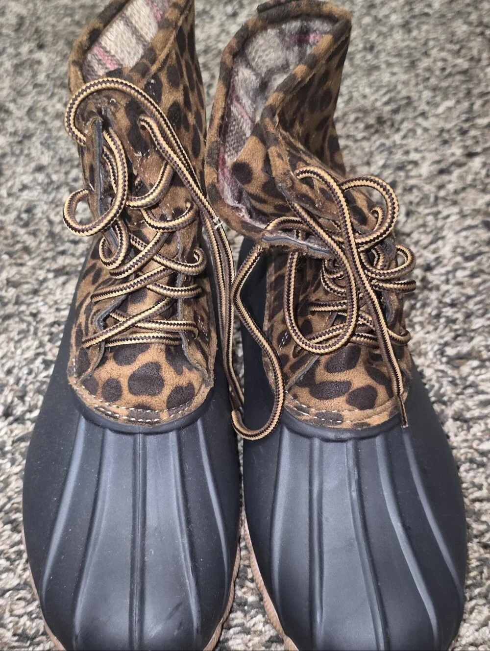 TOP Moda Leopard Print Winter Duck Boots in Brown and Black
